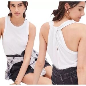 Anthropologie White Twist Racerback Tank Size‎ Large New